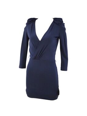 DSQUARED Navy Deep V-Neck Long-Sleeve Wrap Dress